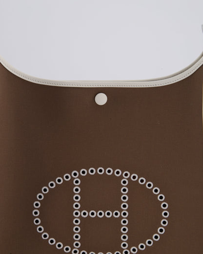 Hermes Evelyne 29cm in Neo Etoupe Canvas and White with Palladium Hardware