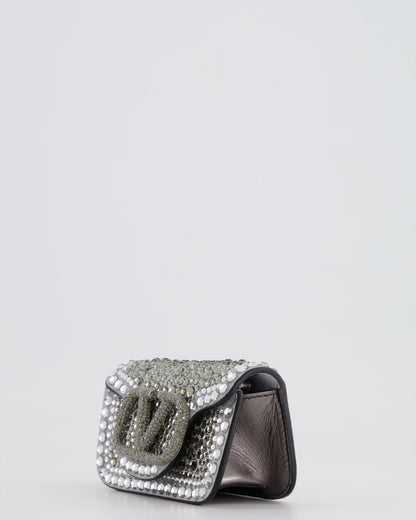 Valentino Silver Micro Logo Chain Bag with Rhinestones and Silver Hardware RRP £2,000