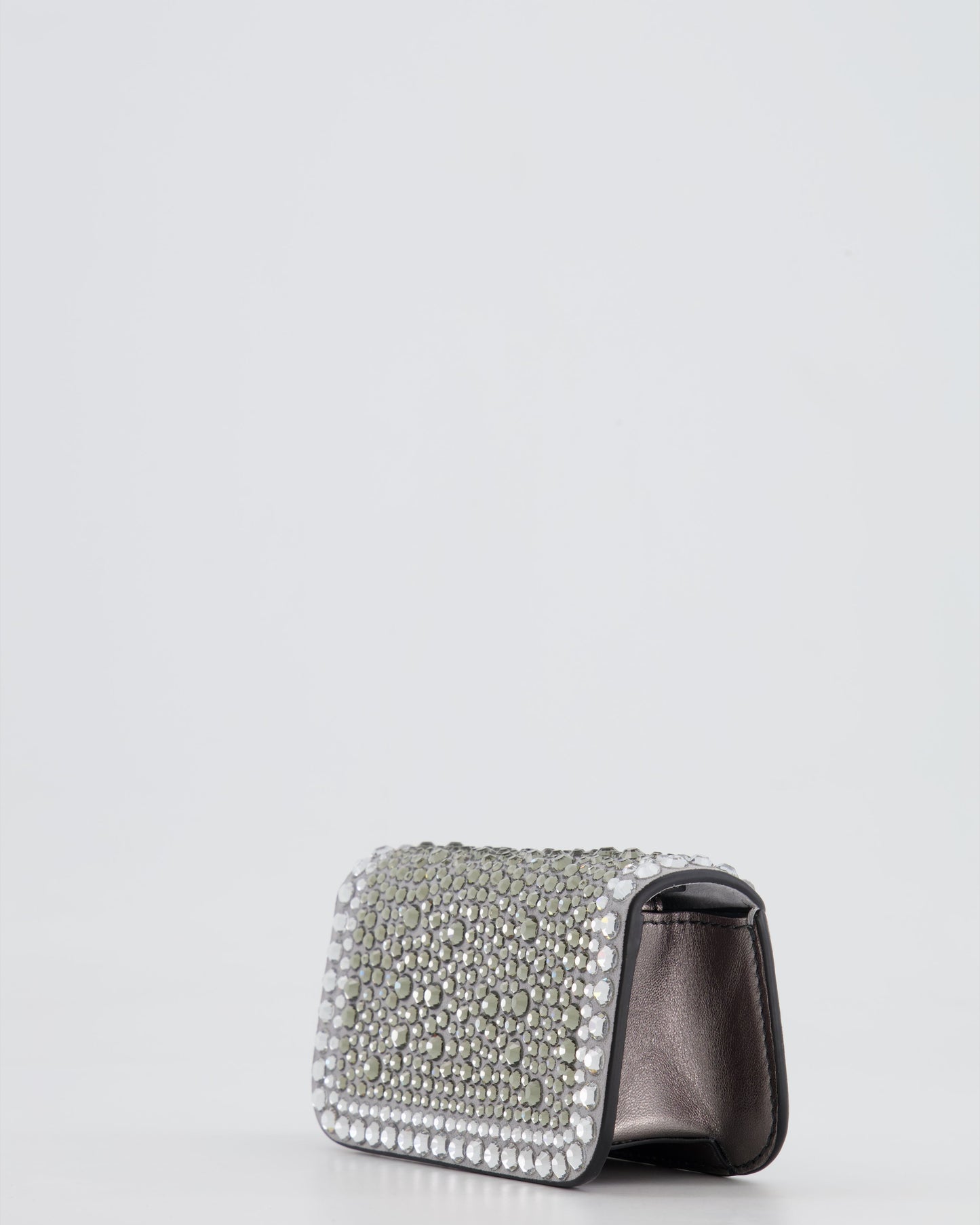 Valentino Silver Micro Logo Chain Bag with Rhinestones and Silver Hardware RRP £2,000