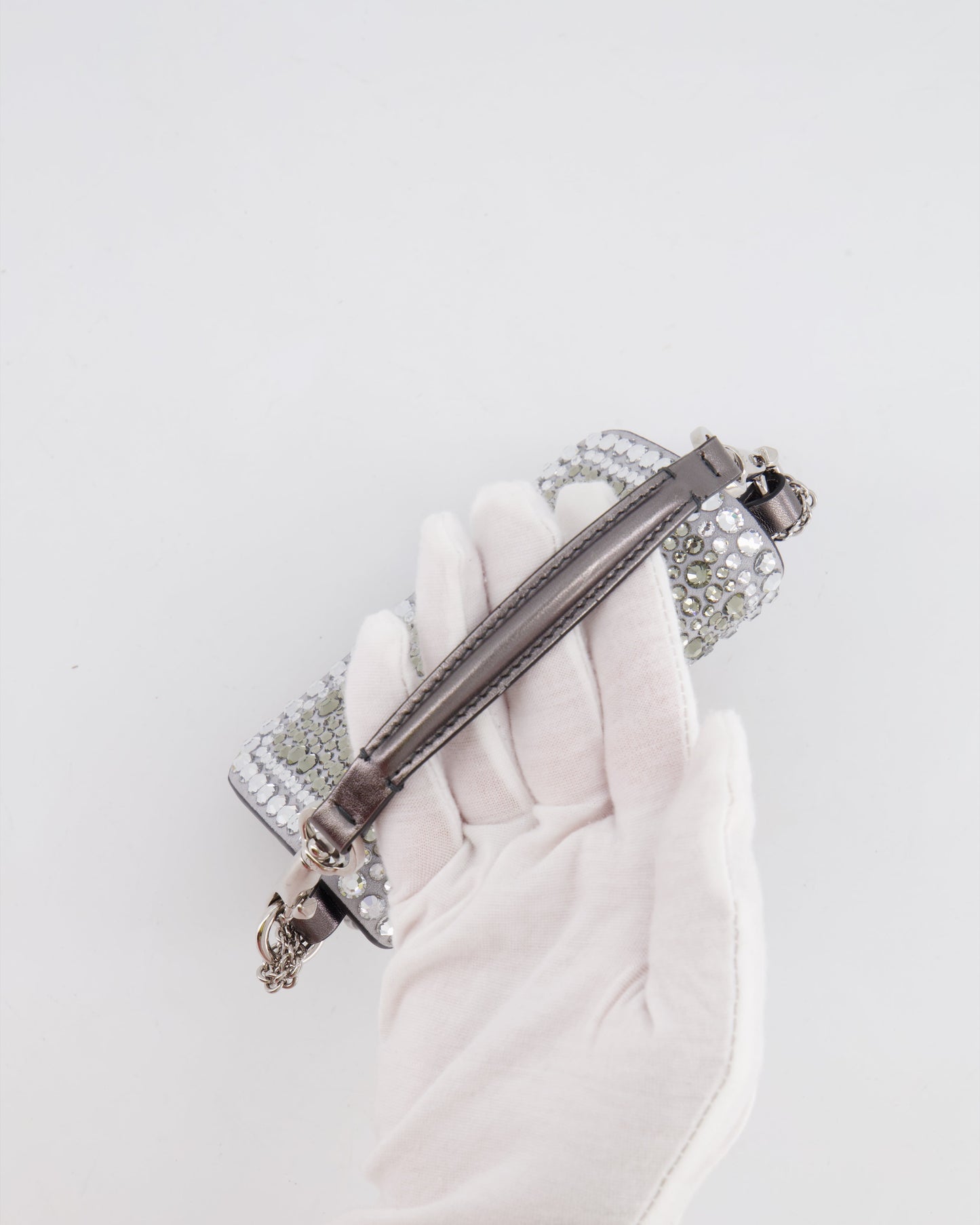 Valentino Silver Micro Logo Chain Bag with Rhinestones and Silver Hardware RRP £2,000