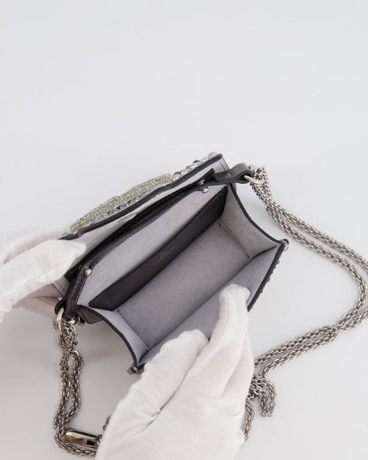 Valentino Silver Micro Logo Chain Bag with Rhinestones and Silver Hardware RRP £2,000