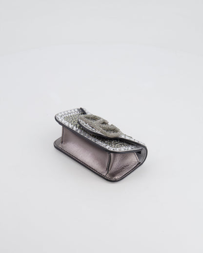 Valentino Silver Micro Logo Chain Bag with Rhinestones and Silver Hardware RRP £2,000