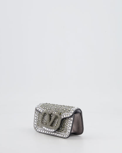 Valentino Silver Micro Logo Chain Bag with Rhinestones and Silver Hardware RRP £2,000