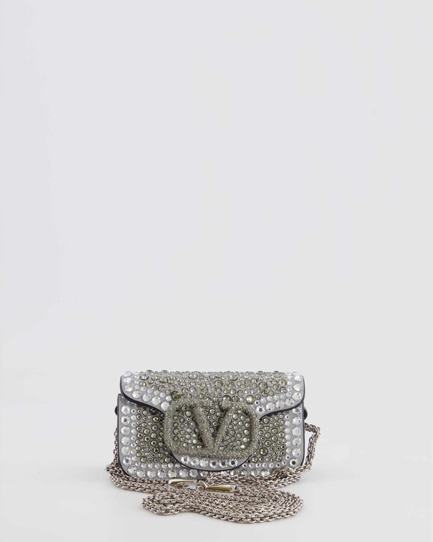 Valentino Silver Micro Logo Chain Bag with Rhinestones and Silver Hardware RRP £2,000