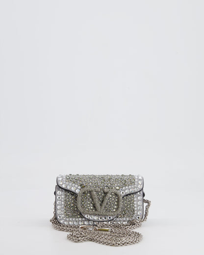 Valentino Silver Micro Logo Chain Bag with Rhinestones and Silver Hardware RRP £2,000