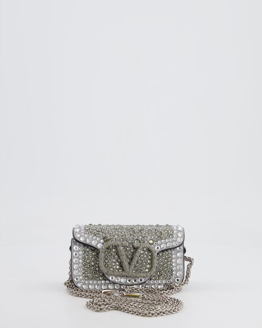 Valentino Silver Micro Logo Chain Bag with Rhinestones and Silver Hardware RRP £2,000