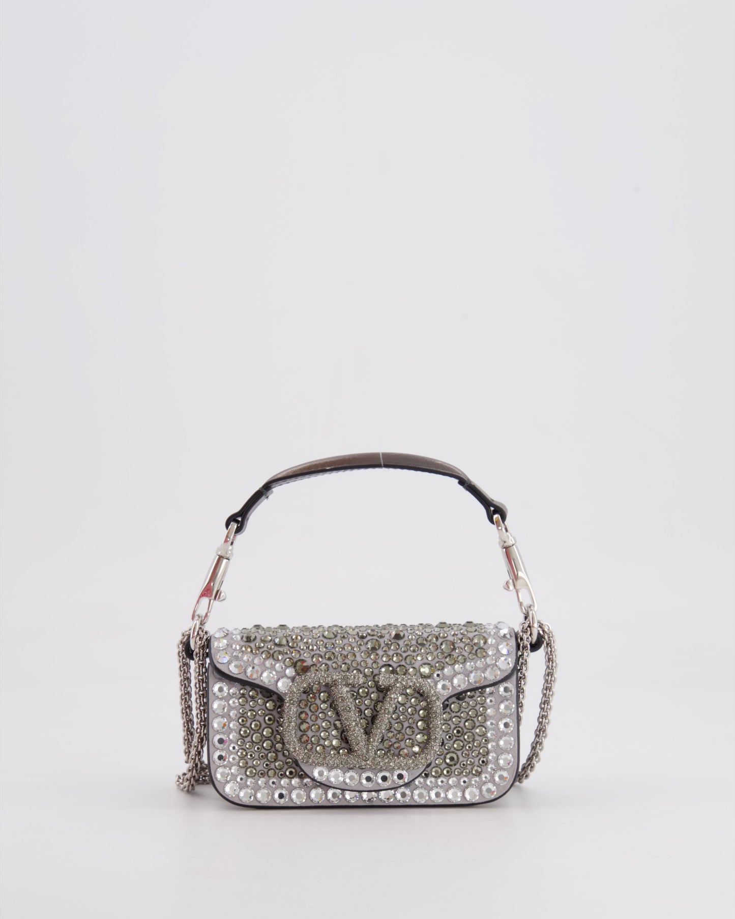 Valentino Silver Micro Logo Chain Bag with Rhinestones and Silver Hardware RRP £2,000