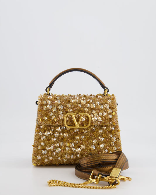 *HOT* Valentino Gold Sequin Embellished VSling Top Handle Mini Bag with Gold Hardware RRP £3,250