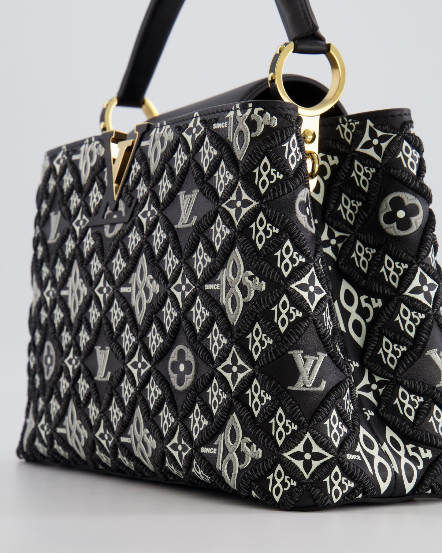 Louis Vuitton Limited Edition Since 1854 Monogram Capucines MM Bag in Black Calfskin and Embroideries with Gold Hardware