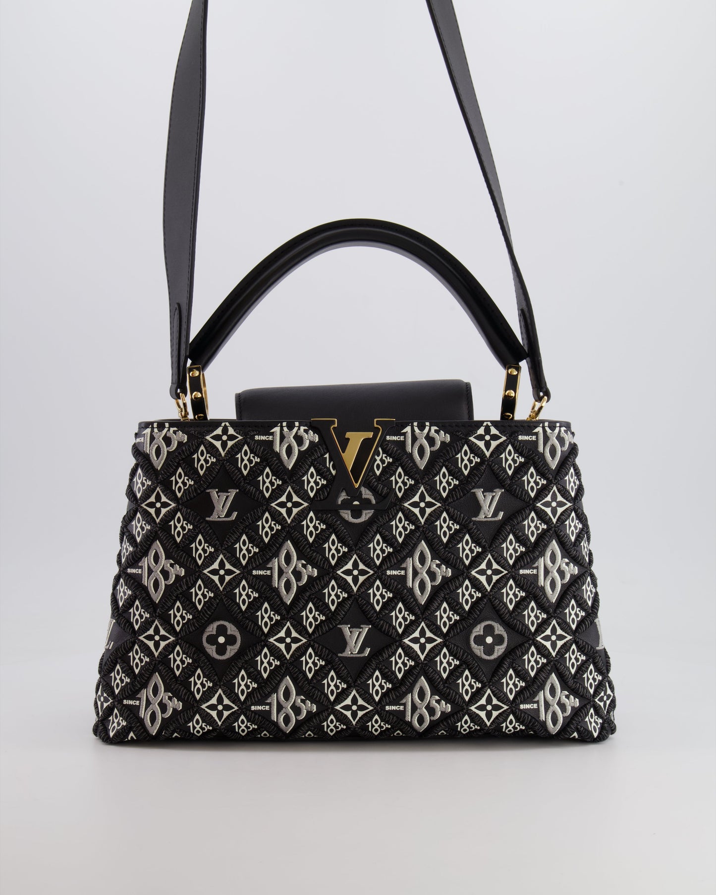 Louis Vuitton Limited Edition Since 1854 Monogram Capucines MM Bag in Black Calfskin and Embroideries with Gold Hardware