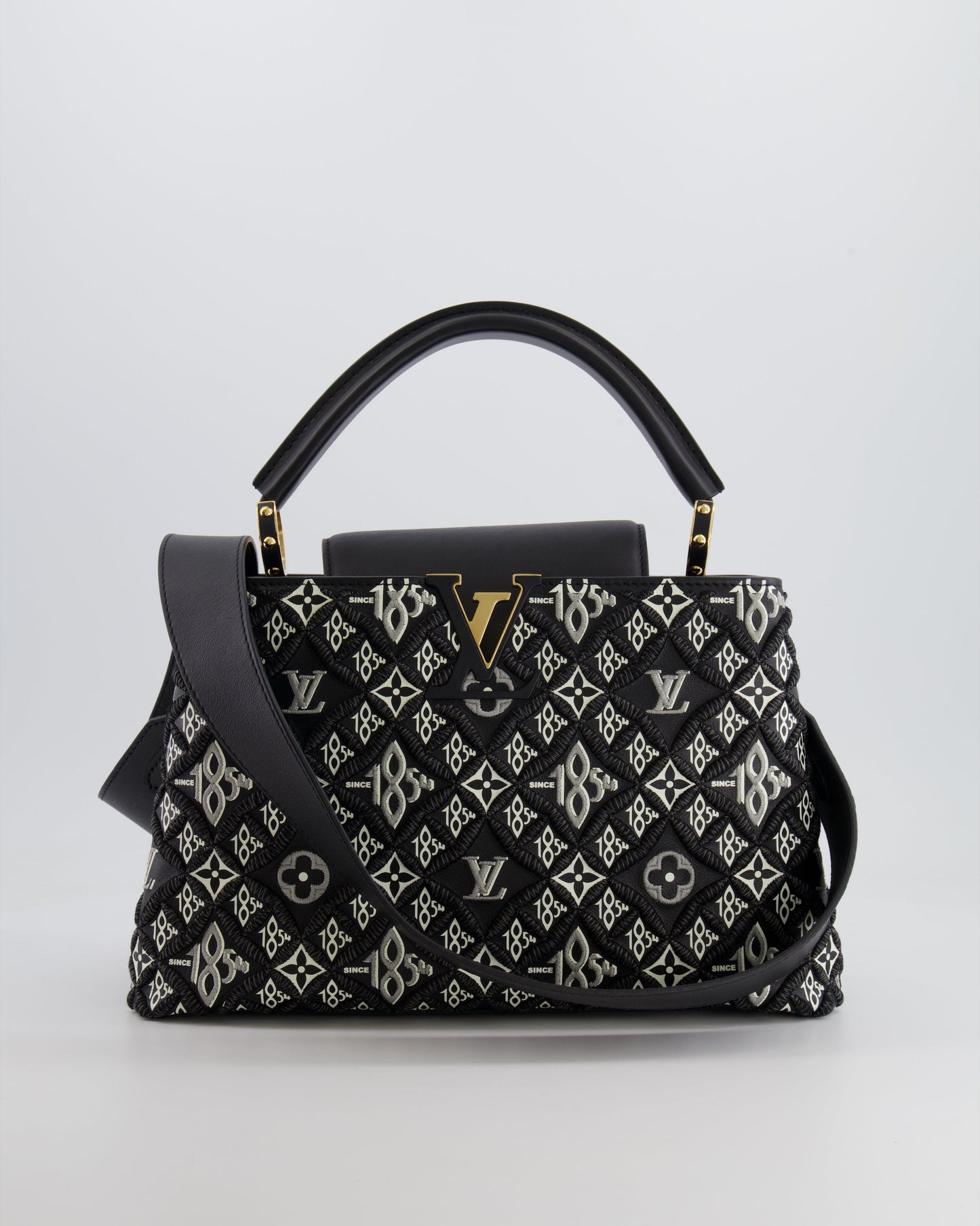 Louis Vuitton Limited Edition Since 1854 Monogram Capucines MM Bag in Black Calfskin and Embroideries with Gold Hardware