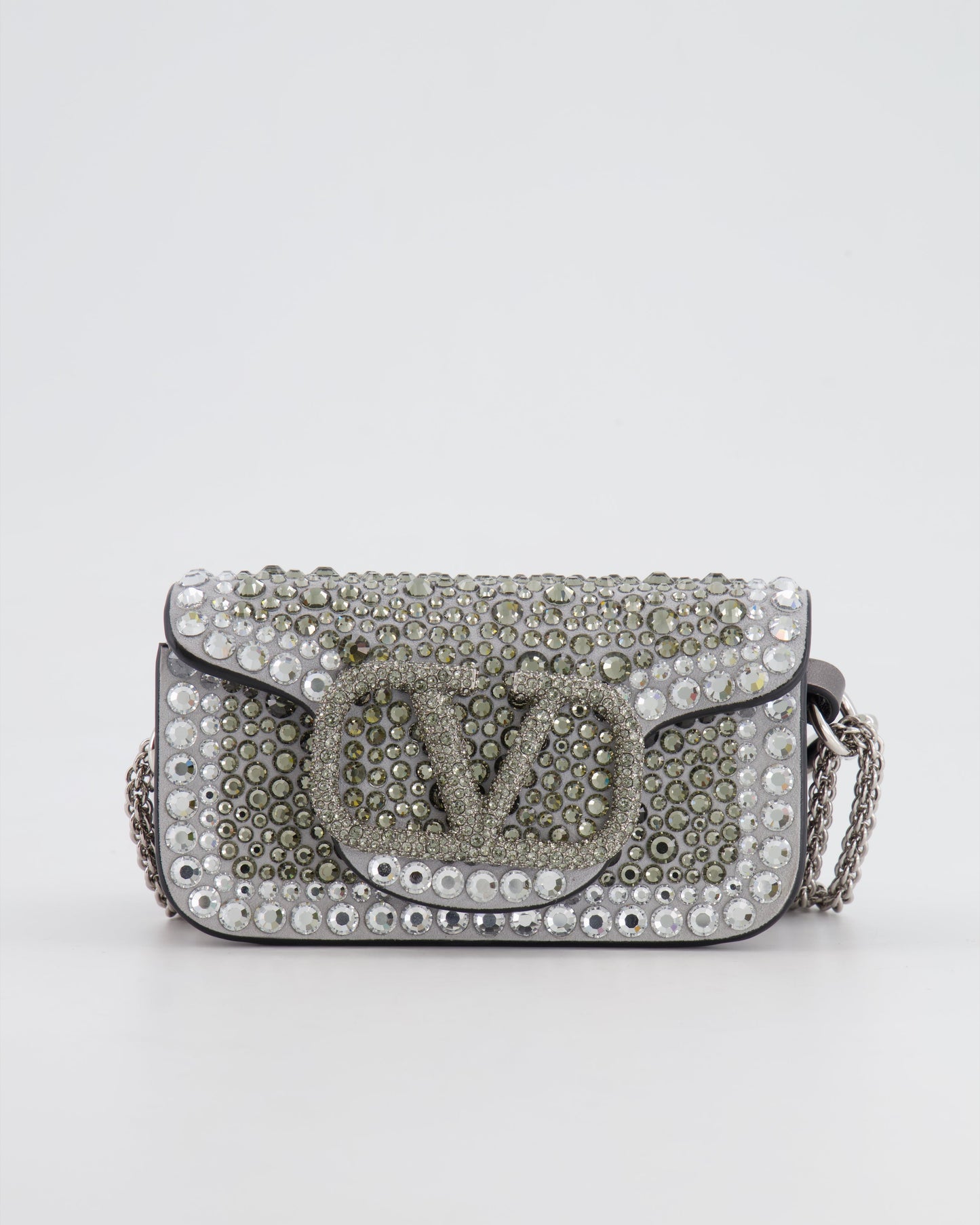 Valentino Silver Micro Logo Chain Bag with Rhinestones and Silver Hardware RRP £2,000