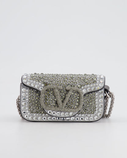 Valentino Silver Micro Logo Chain Bag with Rhinestones and Silver Hardware RRP £2,000