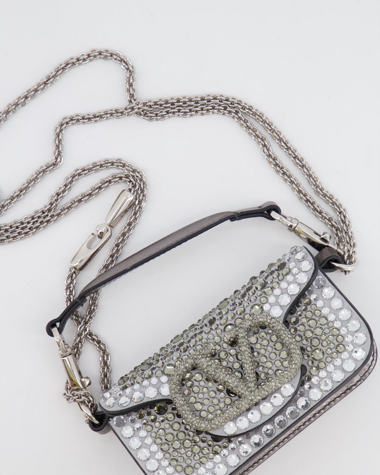 Valentino Silver Micro Logo Chain Bag with Rhinestones and Silver Hardware RRP £2,000