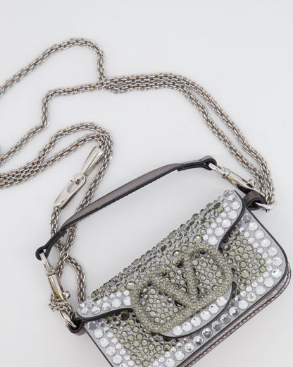 Valentino Silver Micro Logo Chain Bag with Rhinestones and Silver Hardware RRP £2,000