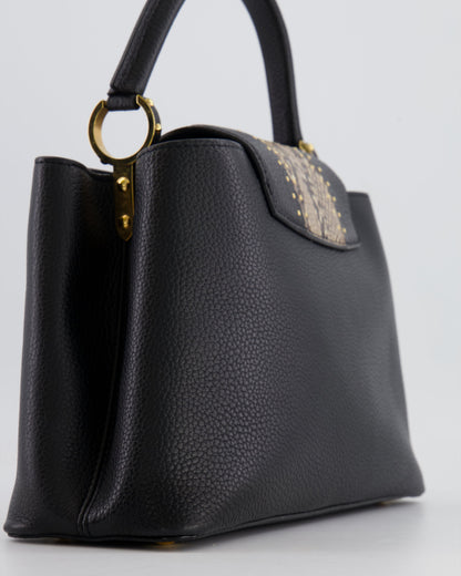 Louis Vuitton Capucines MM Bag in Black Leather and Beige Python Leather with Gold Hardware