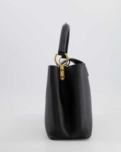 Louis Vuitton Capucines MM Bag in Black Leather and Beige Python Leather with Gold Hardware