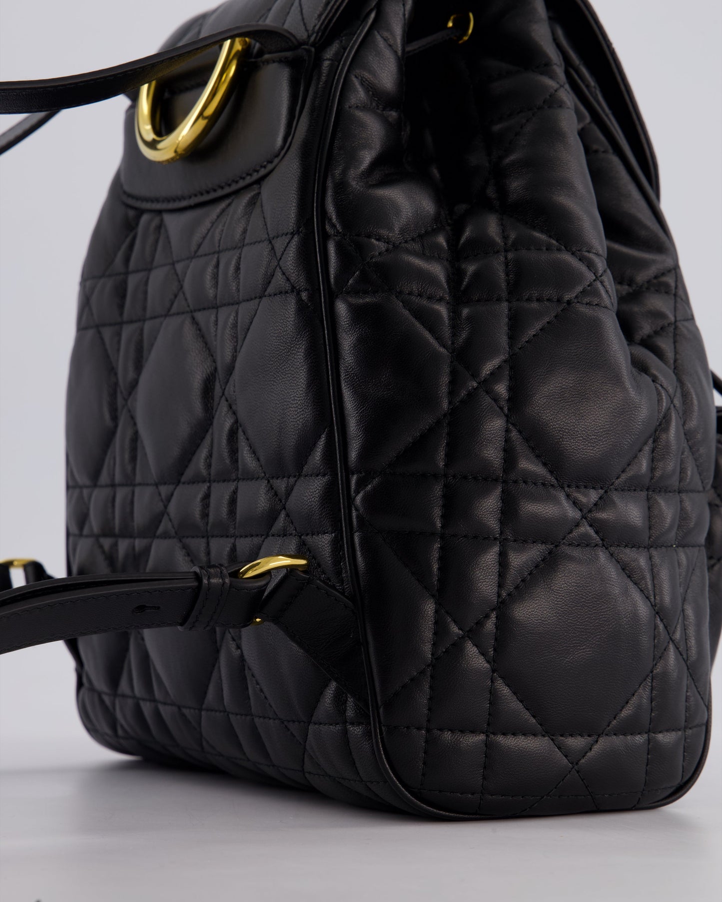 Christian Dior Medium Caro Black Macrocannage Lambskin Backpack with Gold Hardware RRP £3,050