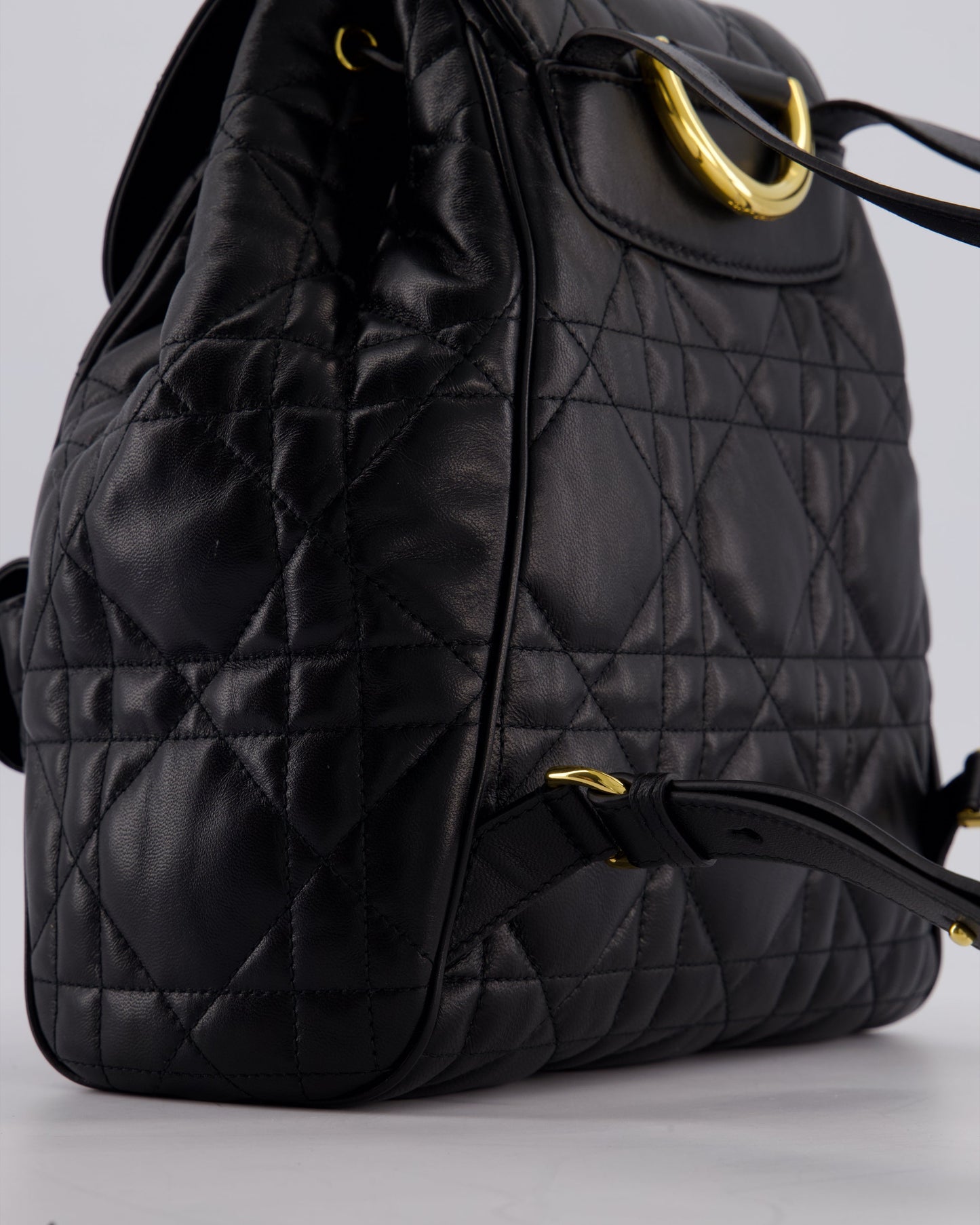 Christian Dior Medium Caro Black Macrocannage Lambskin Backpack with Gold Hardware RRP £3,050