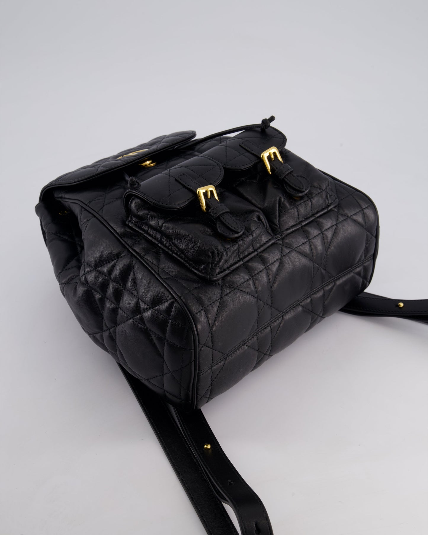 Christian Dior Medium Caro Black Macrocannage Lambskin Backpack with Gold Hardware RRP £3,050