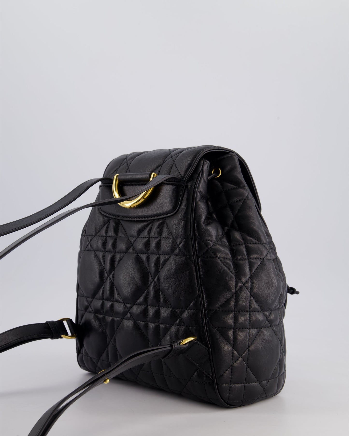 Christian Dior Medium Caro Black Macrocannage Lambskin Backpack with Gold Hardware RRP £3,050