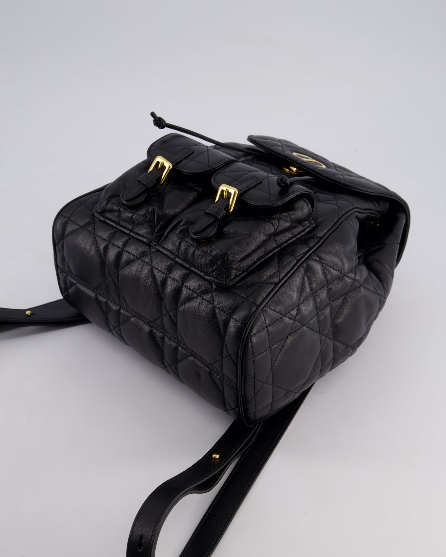 Christian Dior Medium Caro Black Macrocannage Lambskin Backpack with Gold Hardware RRP £3,050
