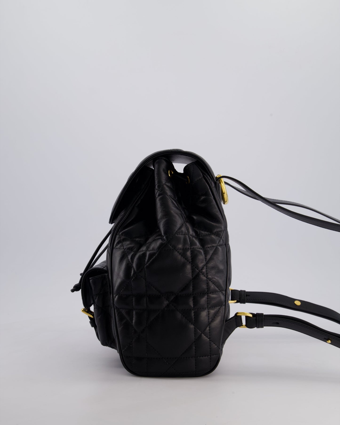 Christian Dior Medium Caro Black Macrocannage Lambskin Backpack with Gold Hardware RRP £3,050