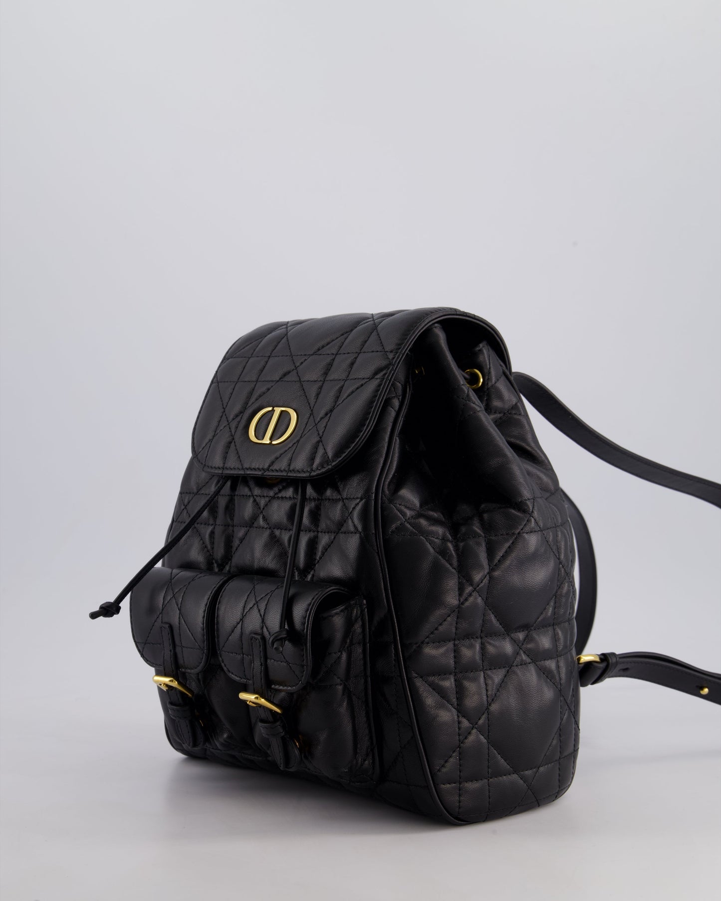 Christian Dior Medium Caro Black Macrocannage Lambskin Backpack with Gold Hardware RRP £3,050
