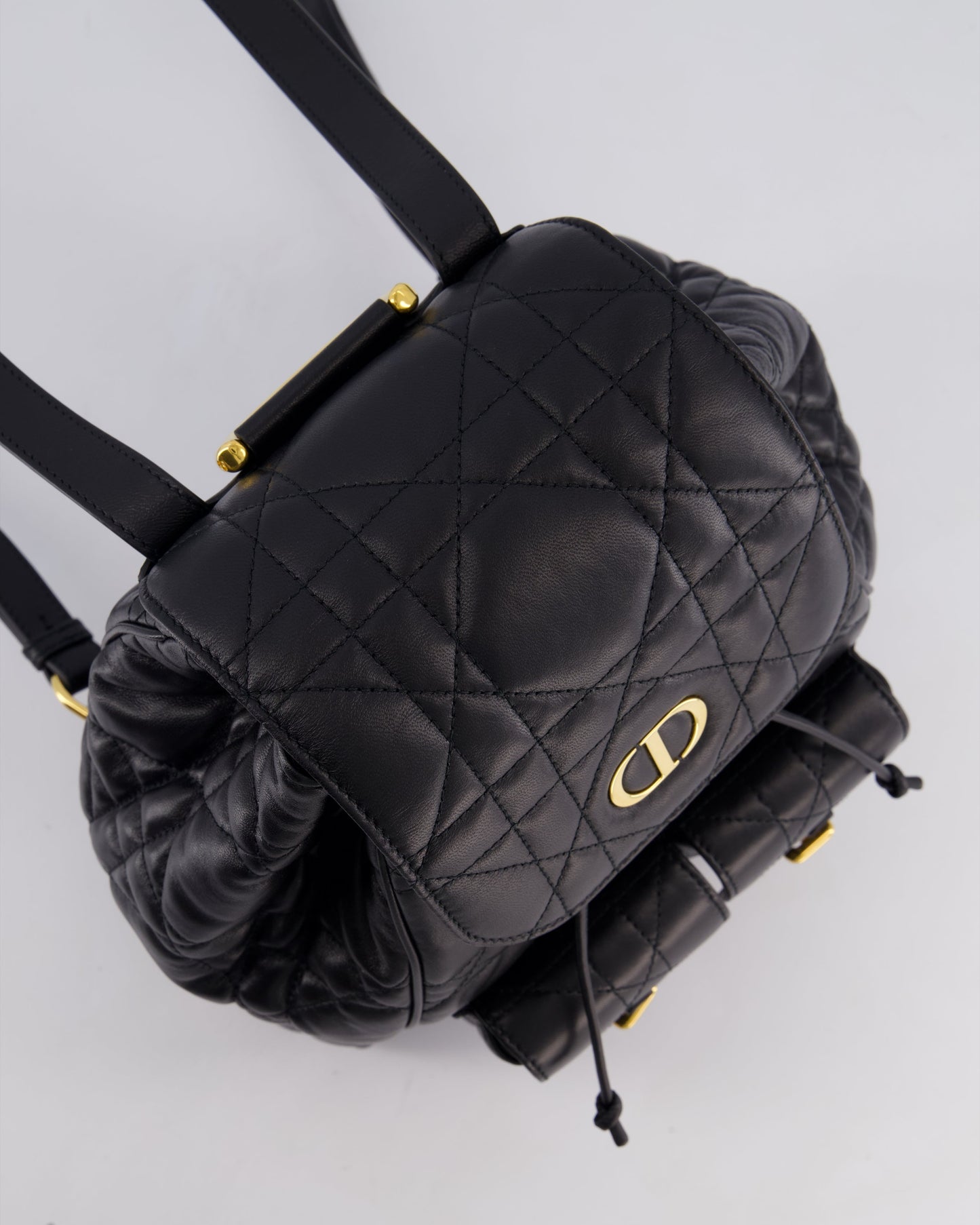 Christian Dior Medium Caro Black Macrocannage Lambskin Backpack with Gold Hardware RRP £3,050