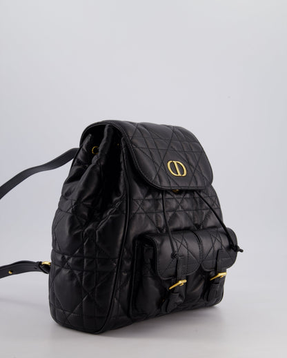 Christian Dior Medium Caro Black Macrocannage Lambskin Backpack with Gold Hardware RRP £3,050