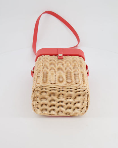 Loro Piana Pink Lambskin Leather and Wicker Crossbody Bucket Bag with Silver Hardware