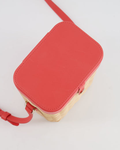 Loro Piana Pink Lambskin Leather and Wicker Crossbody Bucket Bag with Silver Hardware