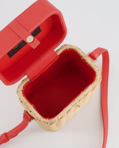 Loro Piana Pink Lambskin Leather and Wicker Crossbody Bucket Bag with Silver Hardware