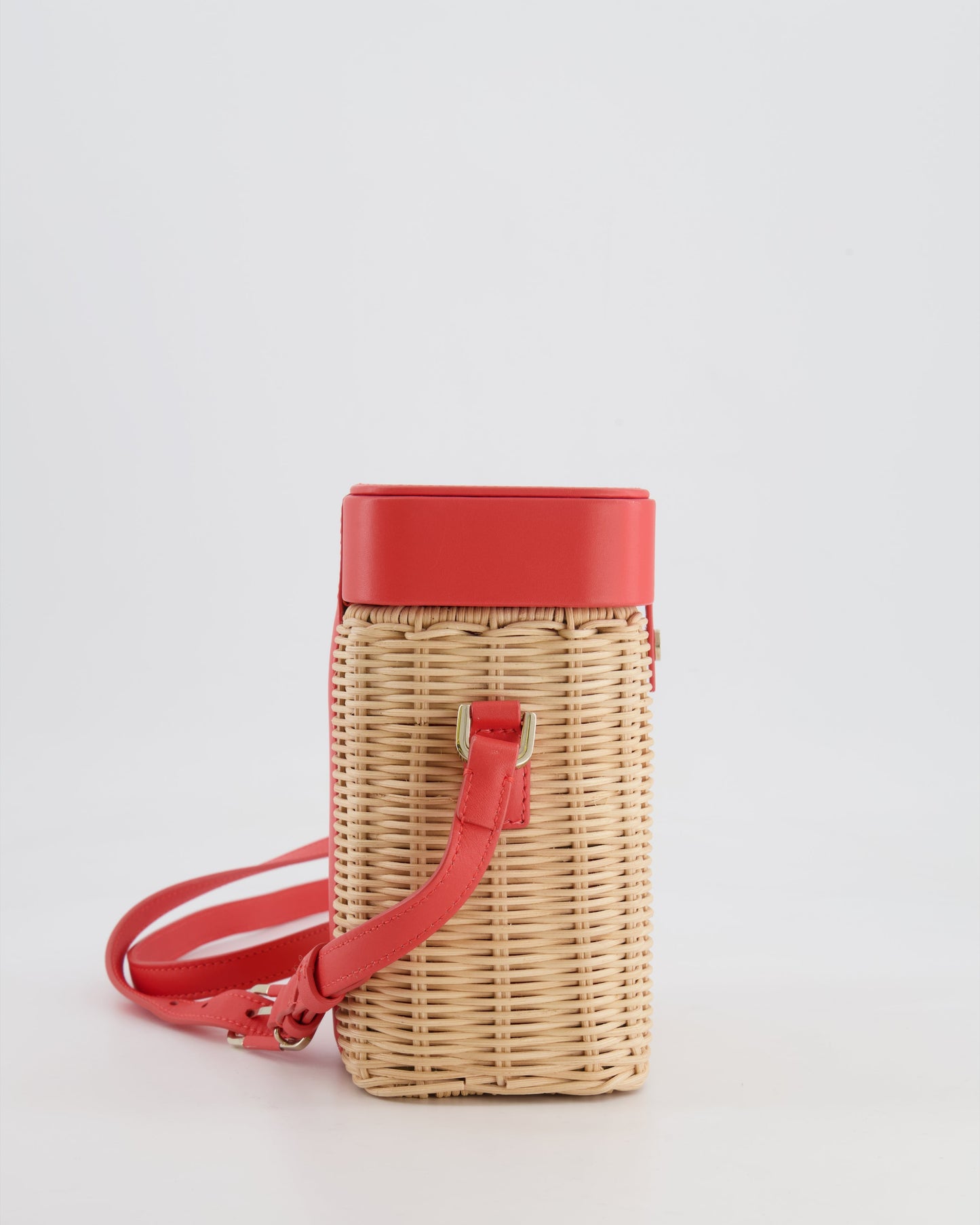 Loro Piana Pink Lambskin Leather and Wicker Crossbody Bucket Bag with Silver Hardware