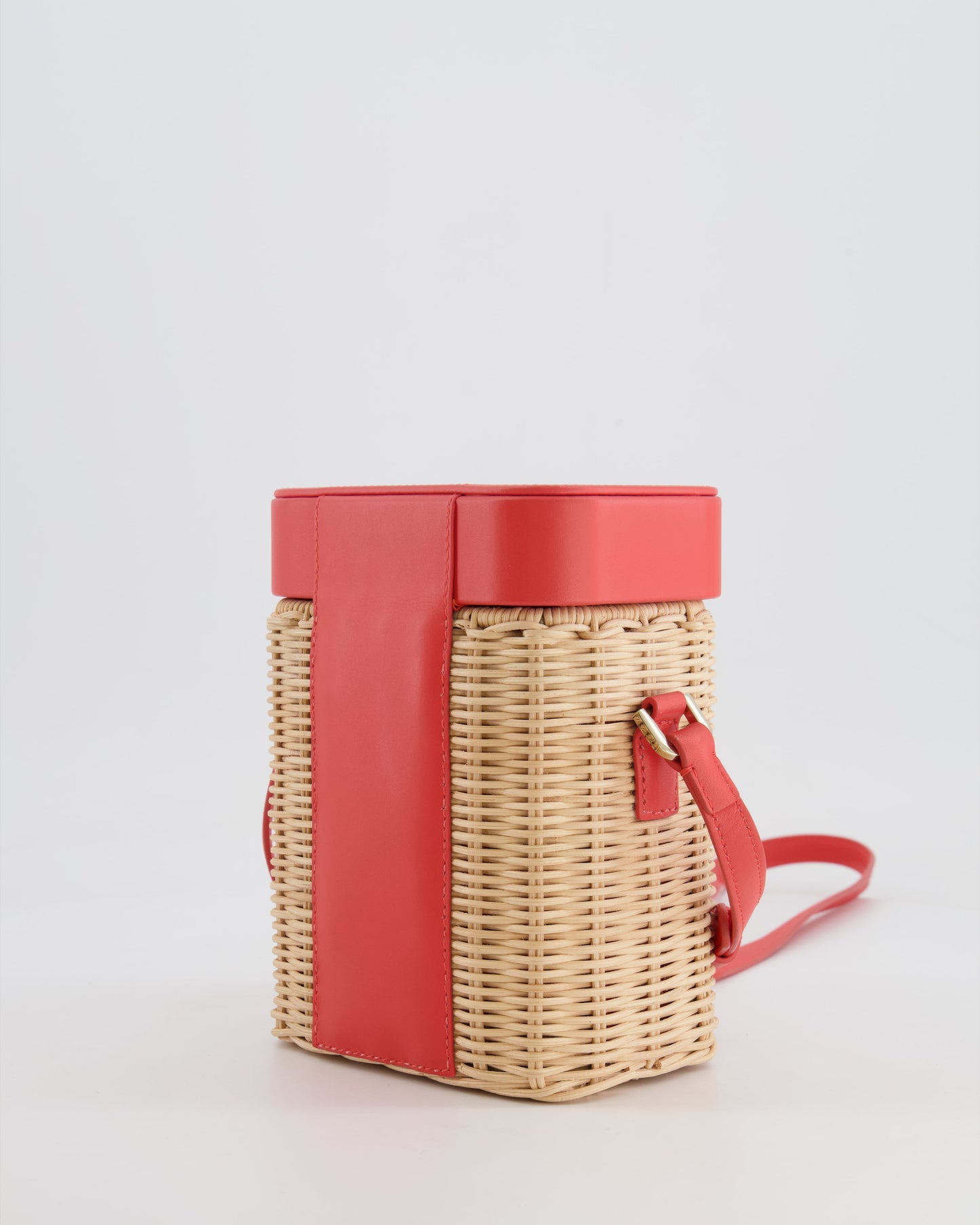 Loro Piana Pink Lambskin Leather and Wicker Crossbody Bucket Bag with Silver Hardware