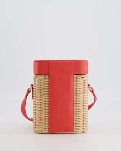 Loro Piana Pink Lambskin Leather and Wicker Crossbody Bucket Bag with Silver Hardware