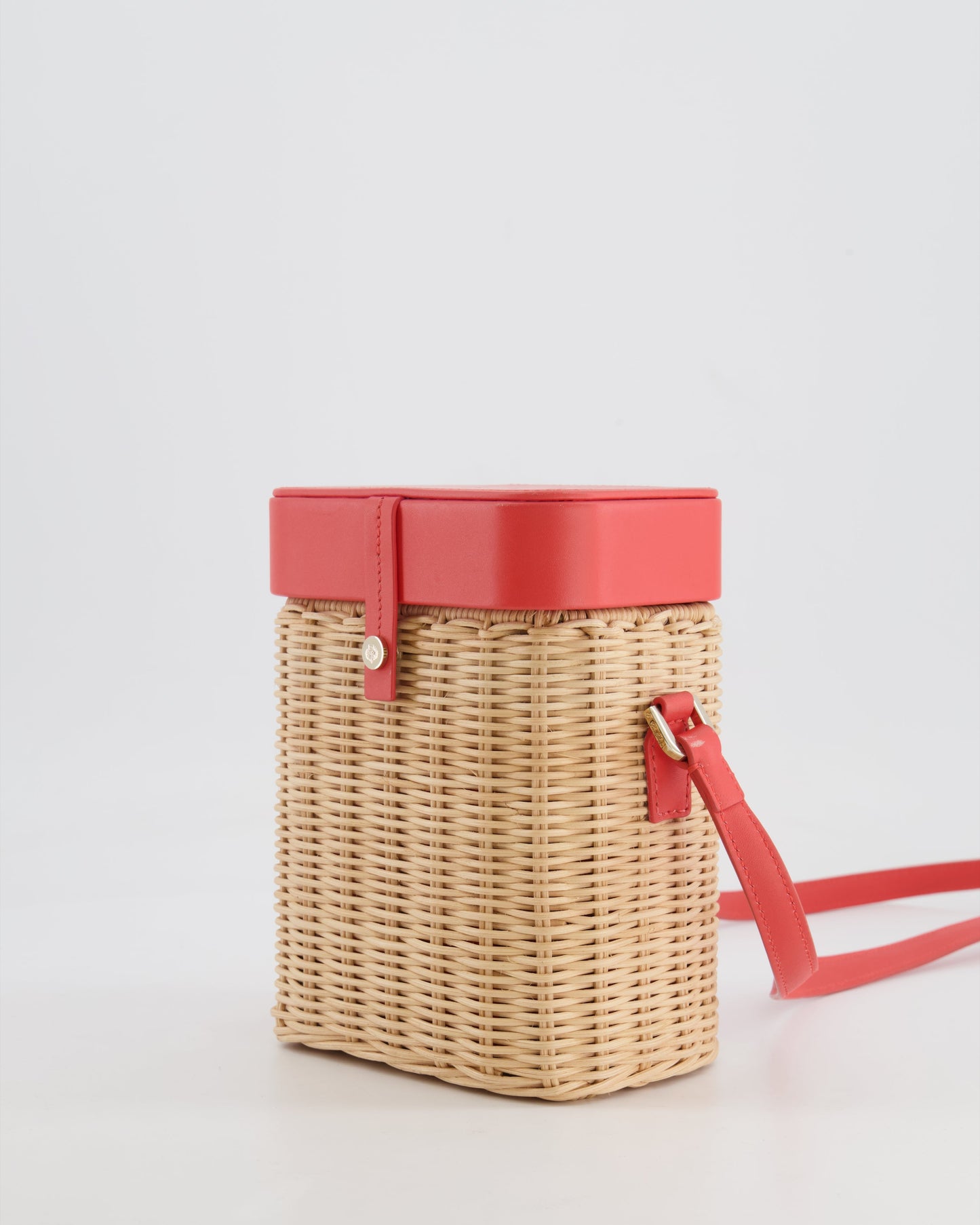 Loro Piana Pink Lambskin Leather and Wicker Crossbody Bucket Bag with Silver Hardware