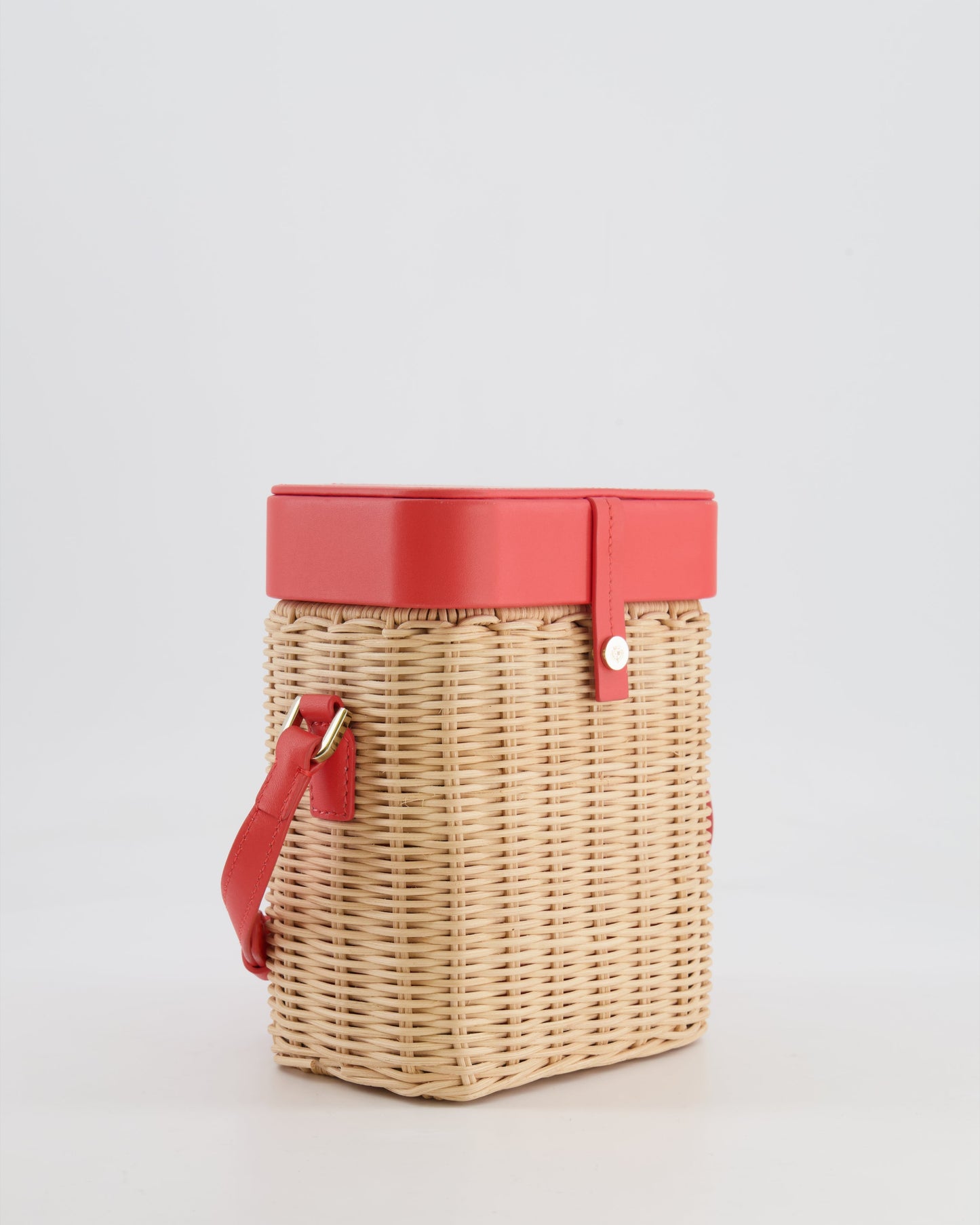 Loro Piana Pink Lambskin Leather and Wicker Crossbody Bucket Bag with Silver Hardware