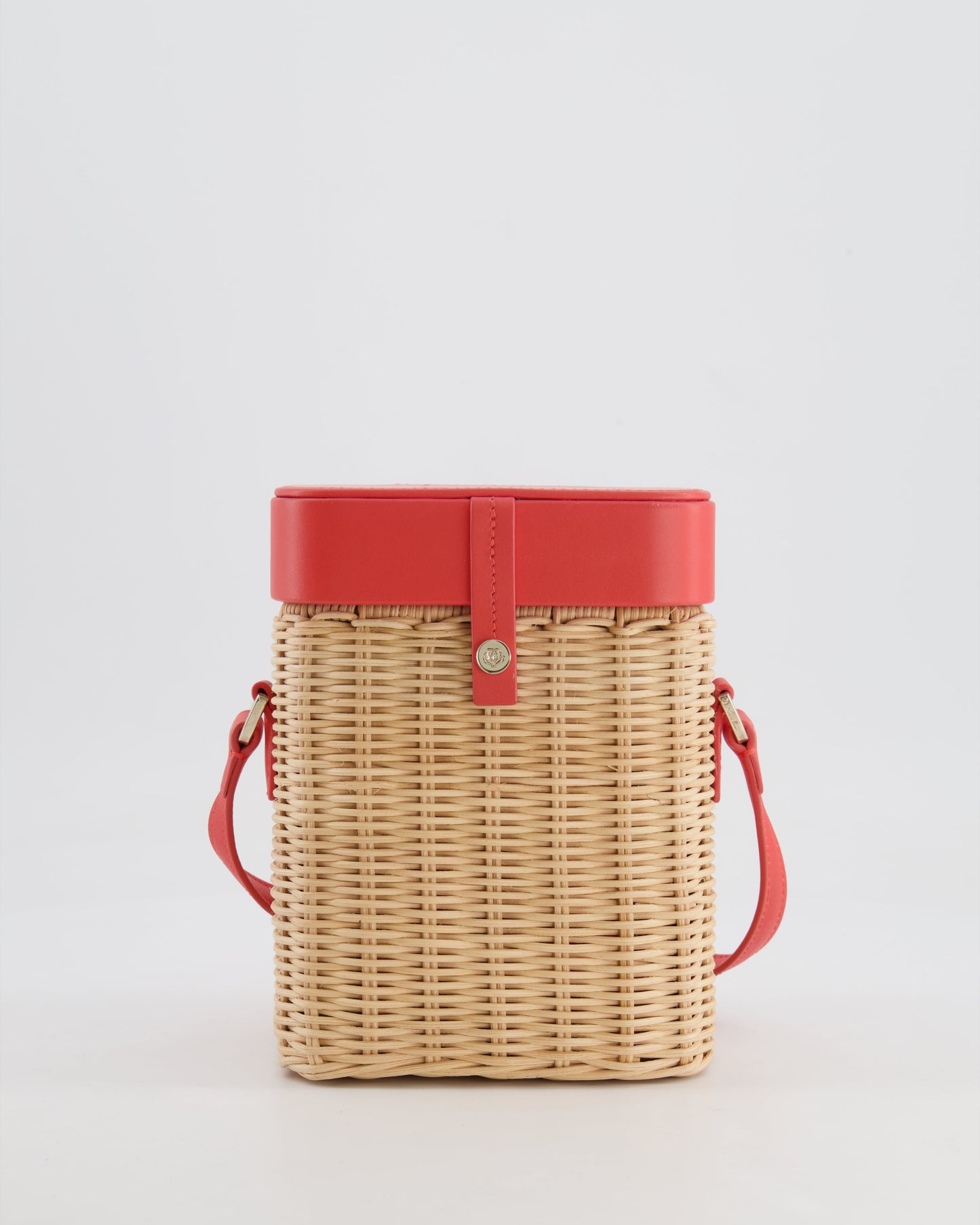 Loro Piana Pink Lambskin Leather and Wicker Crossbody Bucket Bag with Silver Hardware