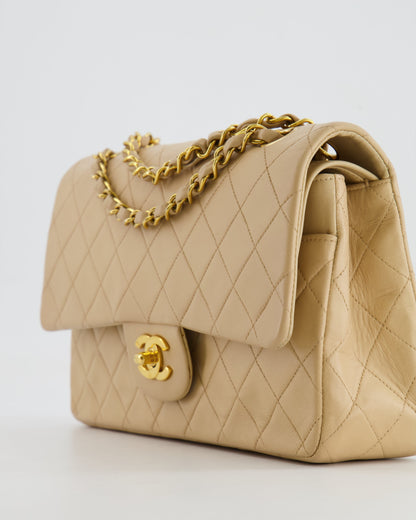 Chanel Vintage Beige Classic Medium Double Flap Bag in Lambskin Leather with 24k Gold Hardware