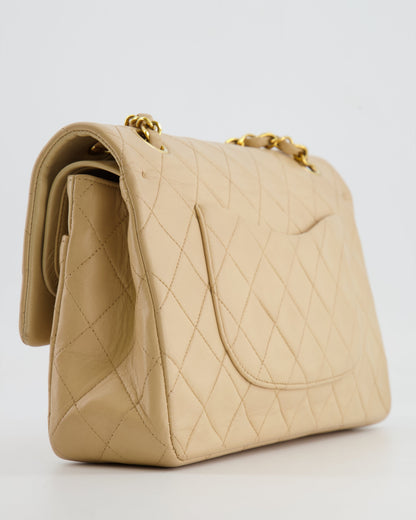 Chanel Vintage Beige Classic Medium Double Flap Bag in Lambskin Leather with 24k Gold Hardware