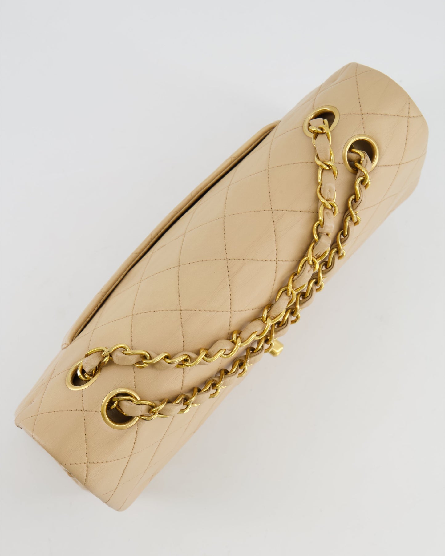 Chanel Vintage Beige Classic Medium Double Flap Bag in Lambskin Leather with 24k Gold Hardware