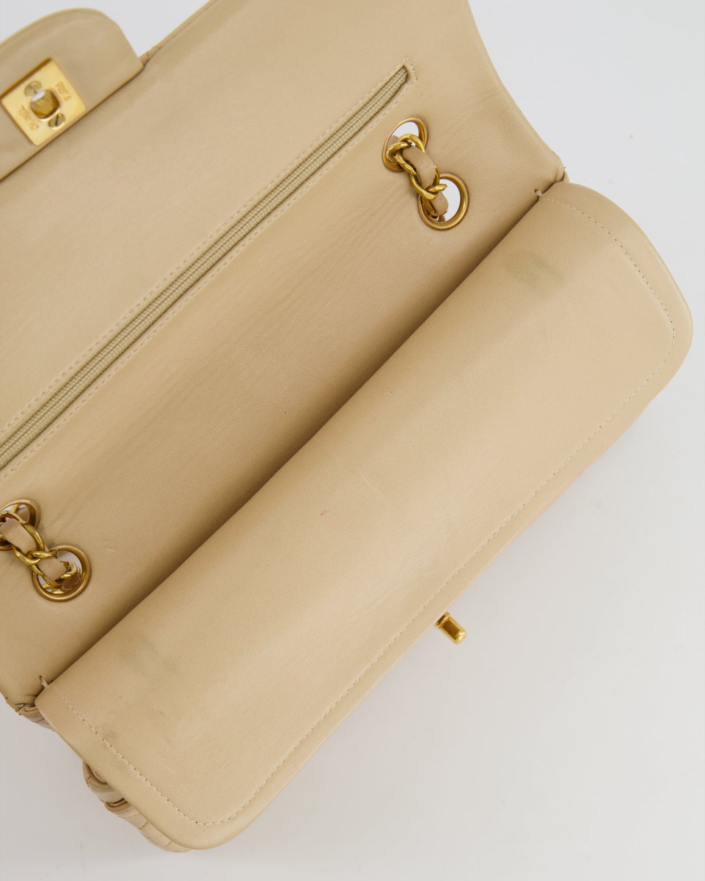 Chanel Vintage Beige Classic Medium Double Flap Bag in Lambskin Leather with 24k Gold Hardware