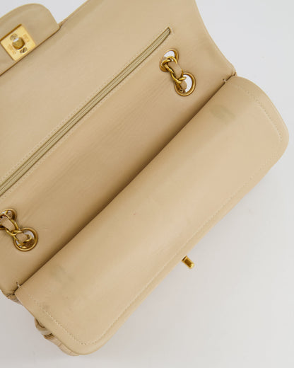 Chanel Vintage Beige Classic Medium Double Flap Bag in Lambskin Leather with 24k Gold Hardware