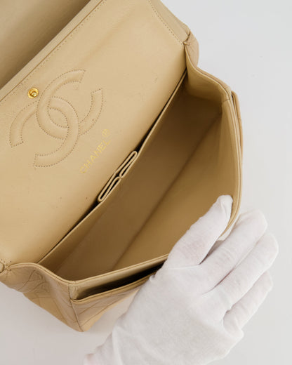 Chanel Vintage Beige Classic Medium Double Flap Bag in Lambskin Leather with 24k Gold Hardware