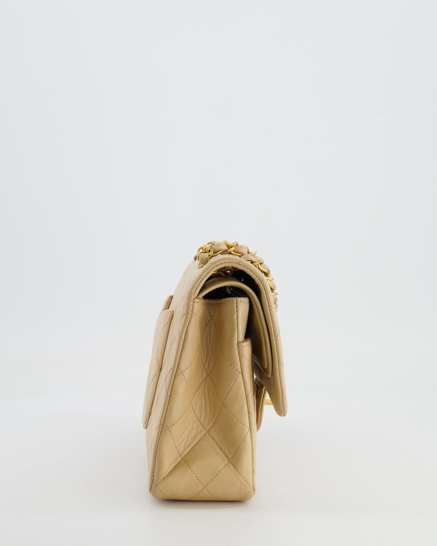 Chanel Vintage Beige Classic Medium Double Flap Bag in Lambskin Leather with 24k Gold Hardware