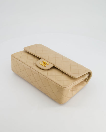 Chanel Vintage Beige Classic Medium Double Flap Bag in Lambskin Leather with 24k Gold Hardware