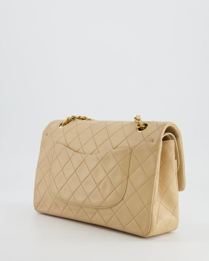Chanel Vintage Beige Classic Medium Double Flap Bag in Lambskin Leather with 24k Gold Hardware
