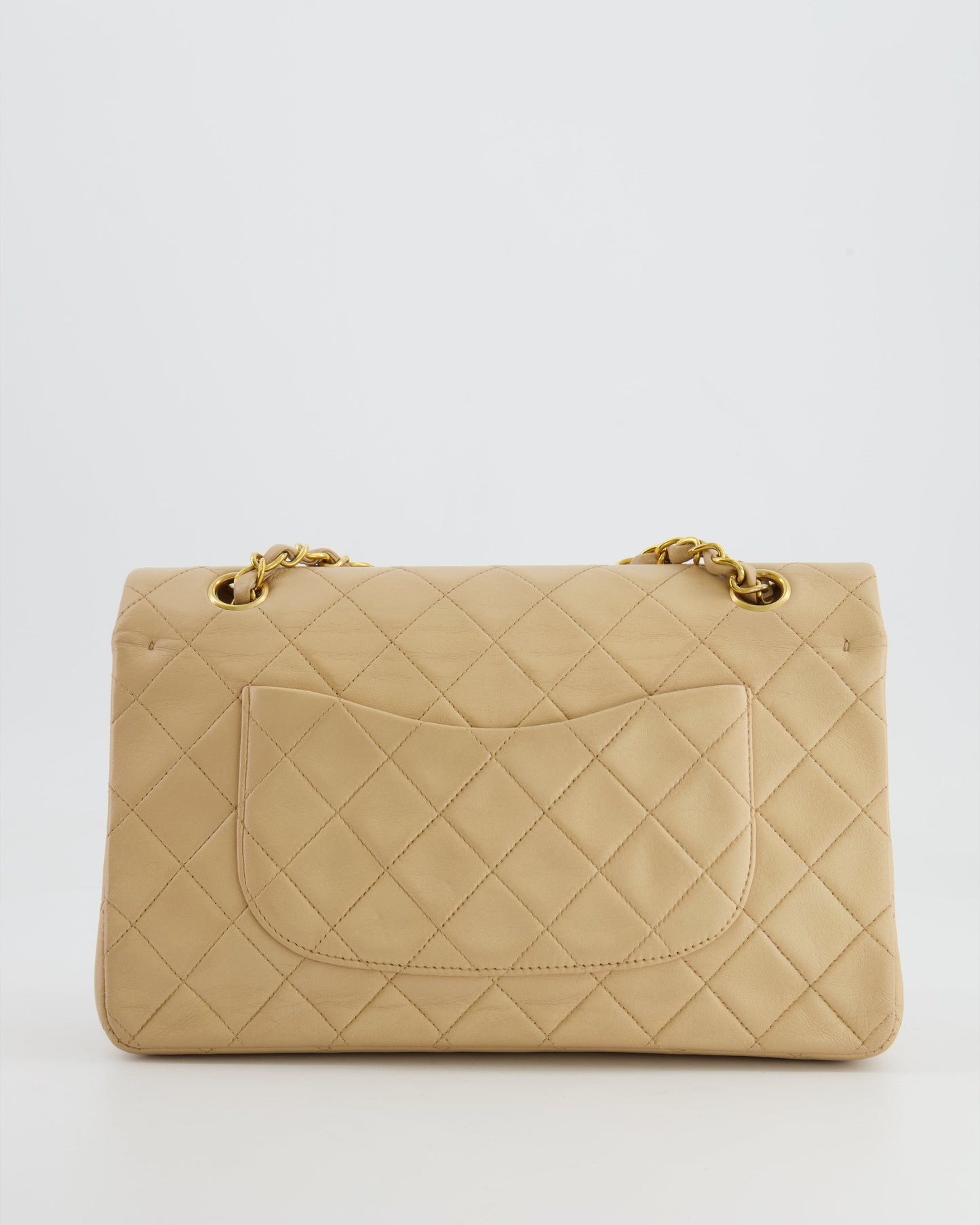 Chanel Vintage Beige Classic Medium Double Flap Bag in Lambskin Leather with 24k Gold Hardware