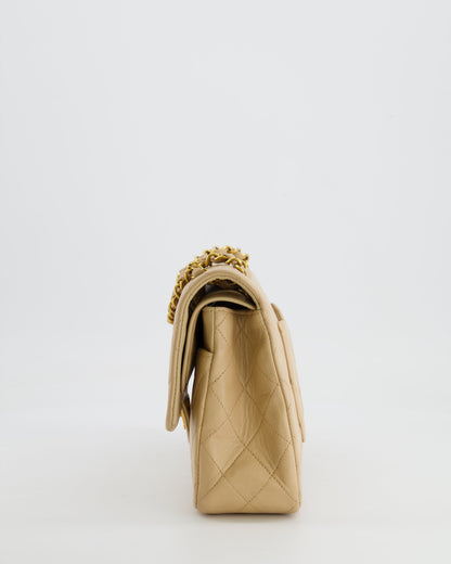 Chanel Vintage Beige Classic Medium Double Flap Bag in Lambskin Leather with 24k Gold Hardware